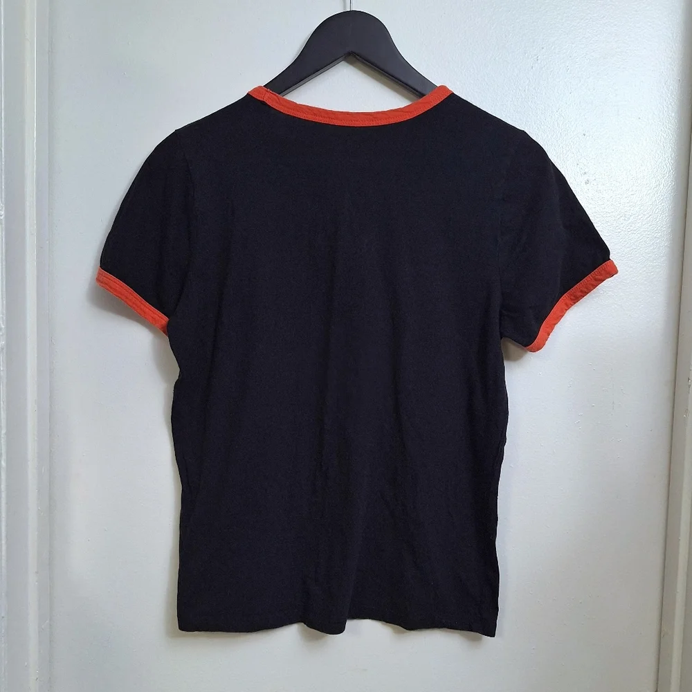 Vans Black Ringer T-Shirt with Orange Trim Logo Graphic Fitted Size Large Unisex - Picture 7 of 9